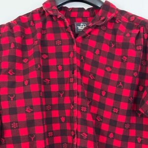 Vintage Woolrich Red and Black Flannel with Trees & Deer XL